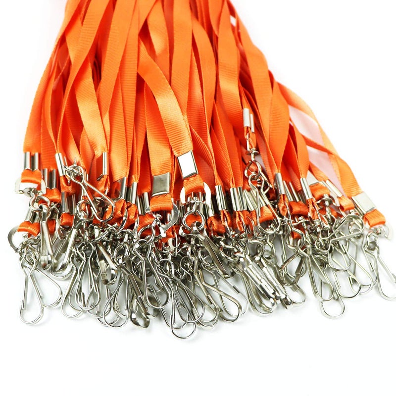 Beebel Orange Lanyards 100 Pcs Lanyard for Id Badges Flat Lanyard with Badge Clip with J-Hook (Orange) - Image 3